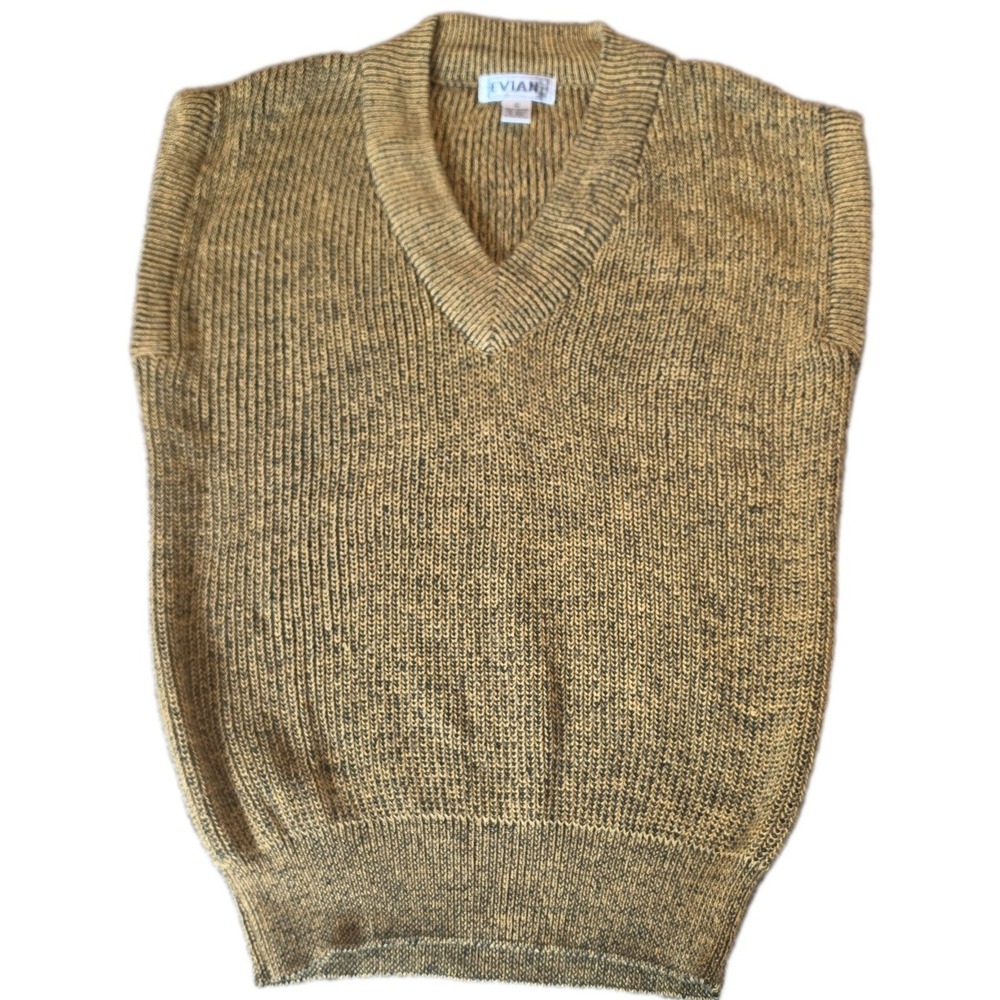 Vintage Evian Black/Gold V Neck Sweater Vest V-Neck  Size L